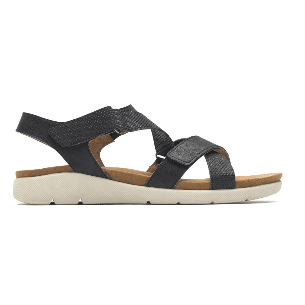 Sandálias Rockport Mulher Pretas - Eileen X-Strap - 15378HPZM